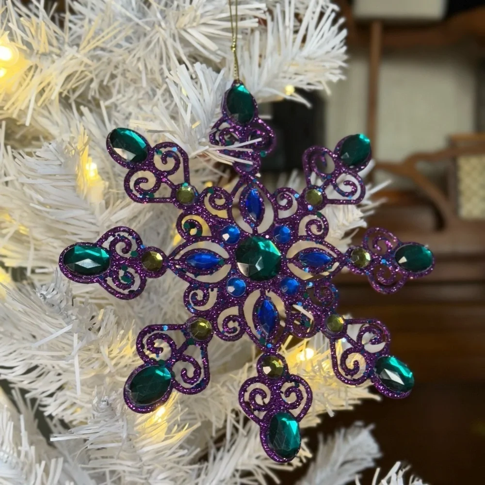 XL Vintage 90’s Purple and Green Snowflake Ornament